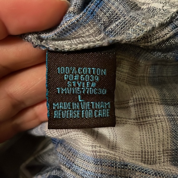 Forever 21 Plaid Button Down Blue & White Sheer Top w/ Front Pockets Size Large - Picture 2 of 3